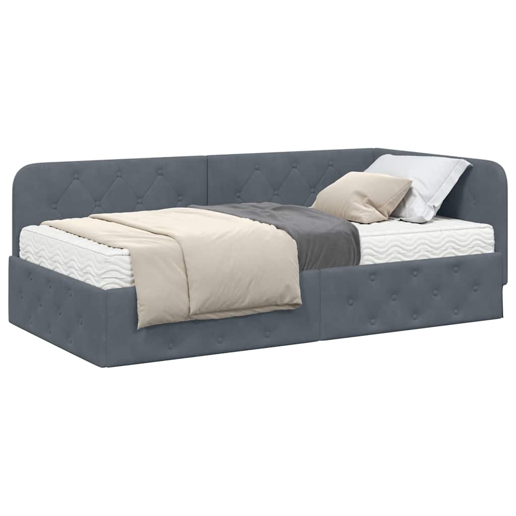 Hoekbedframe Donkergrijs 90 x 190 cm Fluweel is nu te koop bij PeponiXL, paradijselijk wonen!