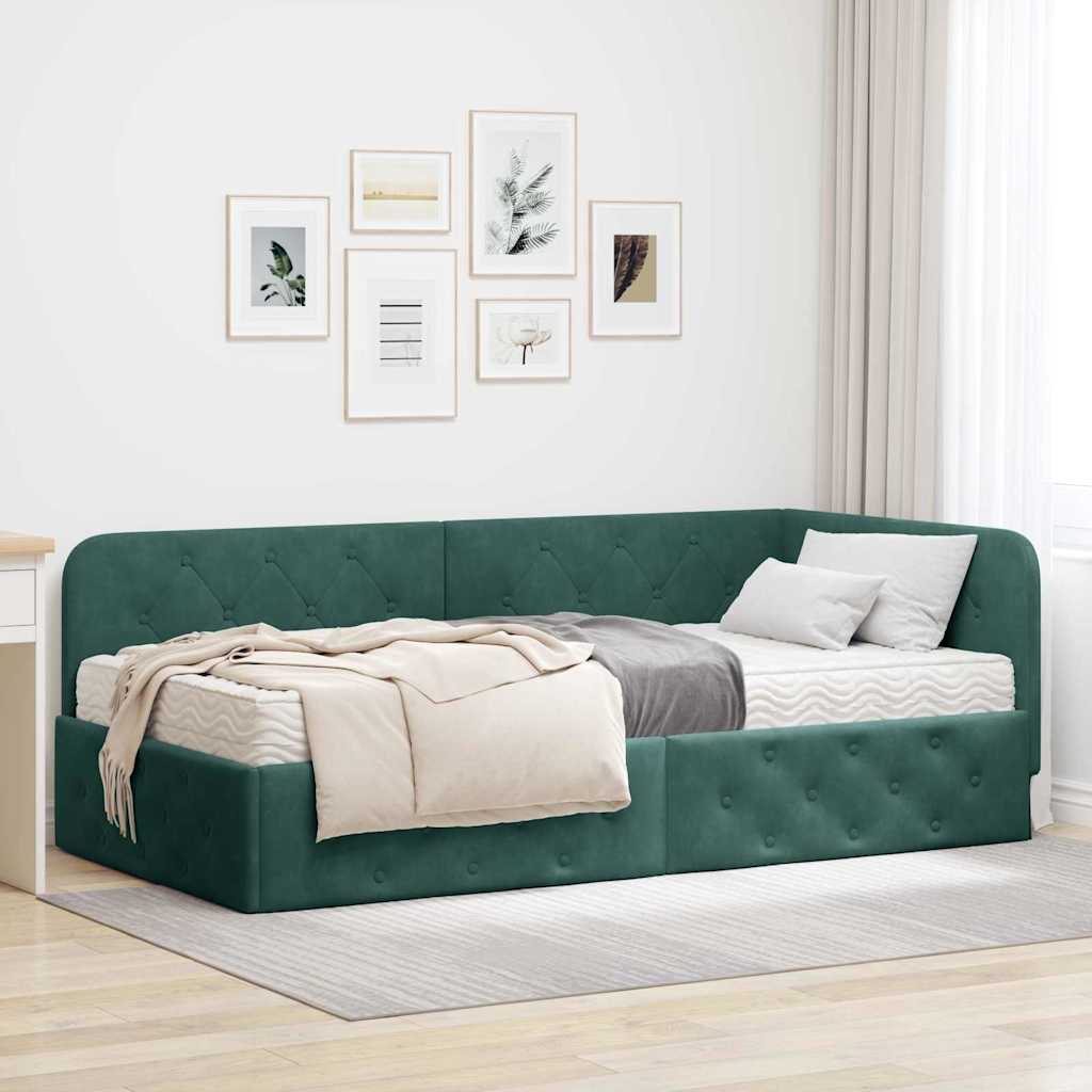 Hoekbedframe met matras Donkergroen 90 x 190 cm Fluweel is nu te koop bij PeponiXL, paradijselijk wonen!