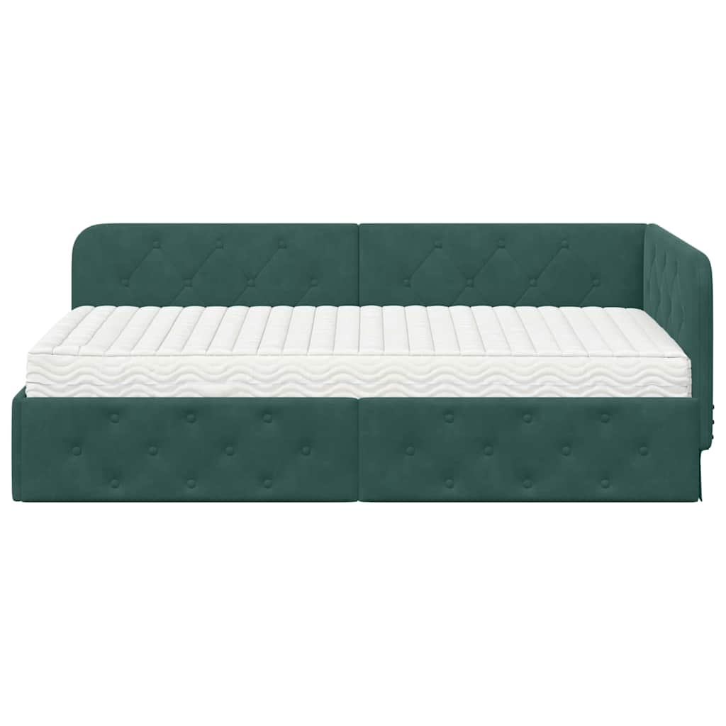 Hoekbedframe met matras Donkergroen 90 x 190 cm Fluweel is nu te koop bij PeponiXL, paradijselijk wonen!