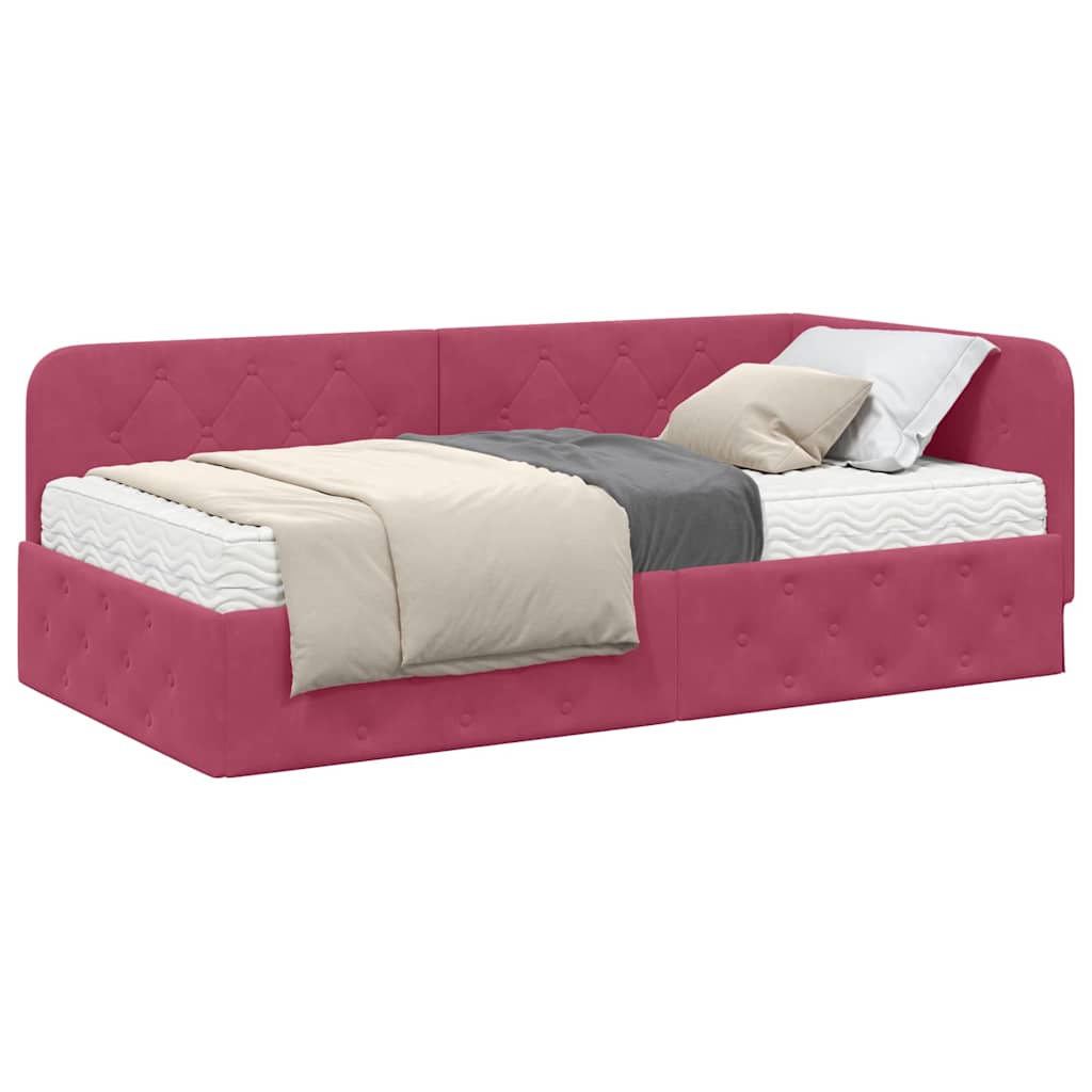 Hoekbedframe met matras Wijnrood 90 x 190 cm Fluweel is nu te koop bij PeponiXL, paradijselijk wonen!