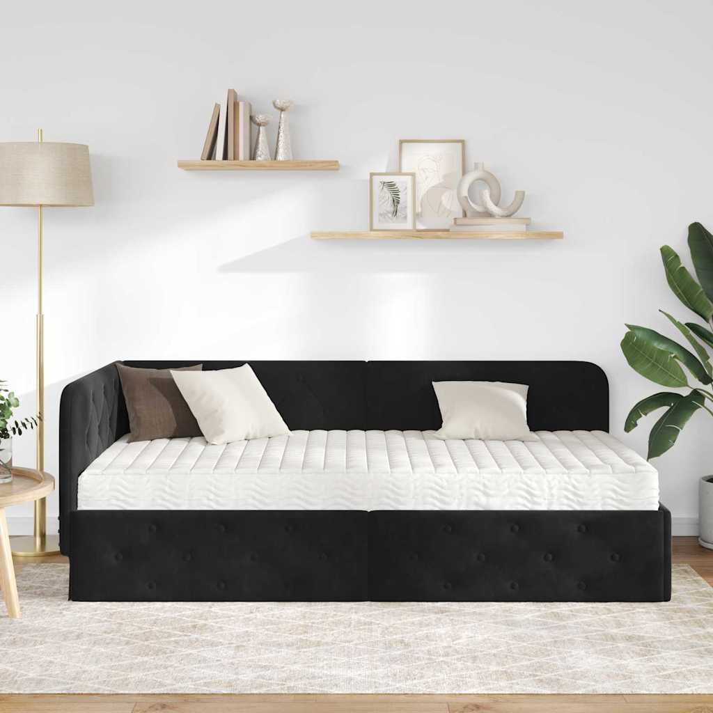 Hoekbedframe met matras Zwart 90 x 190 cm Fluweel is nu te koop bij PeponiXL, paradijselijk wonen!