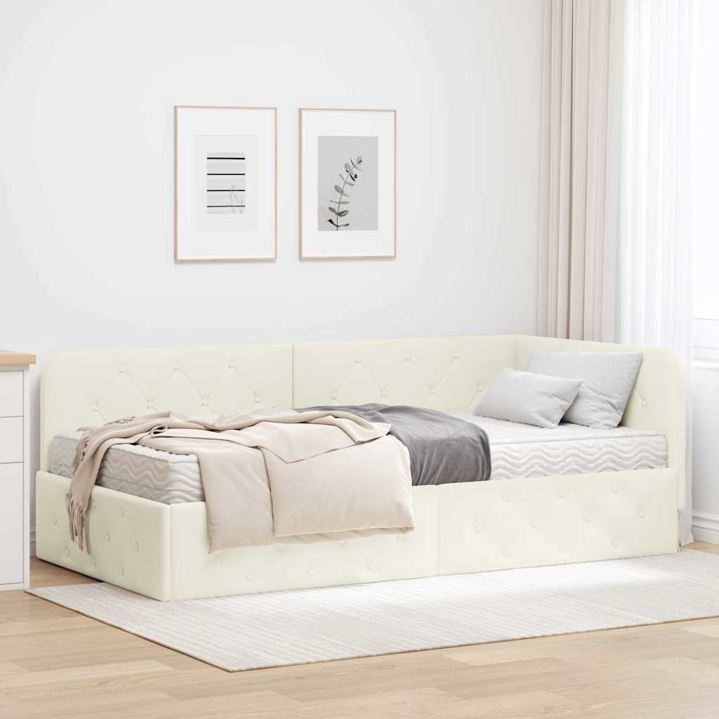 Hoekbedframe met matras Crème 90 x 190 cm Fluweel is nu te koop bij PeponiXL, paradijselijk wonen!