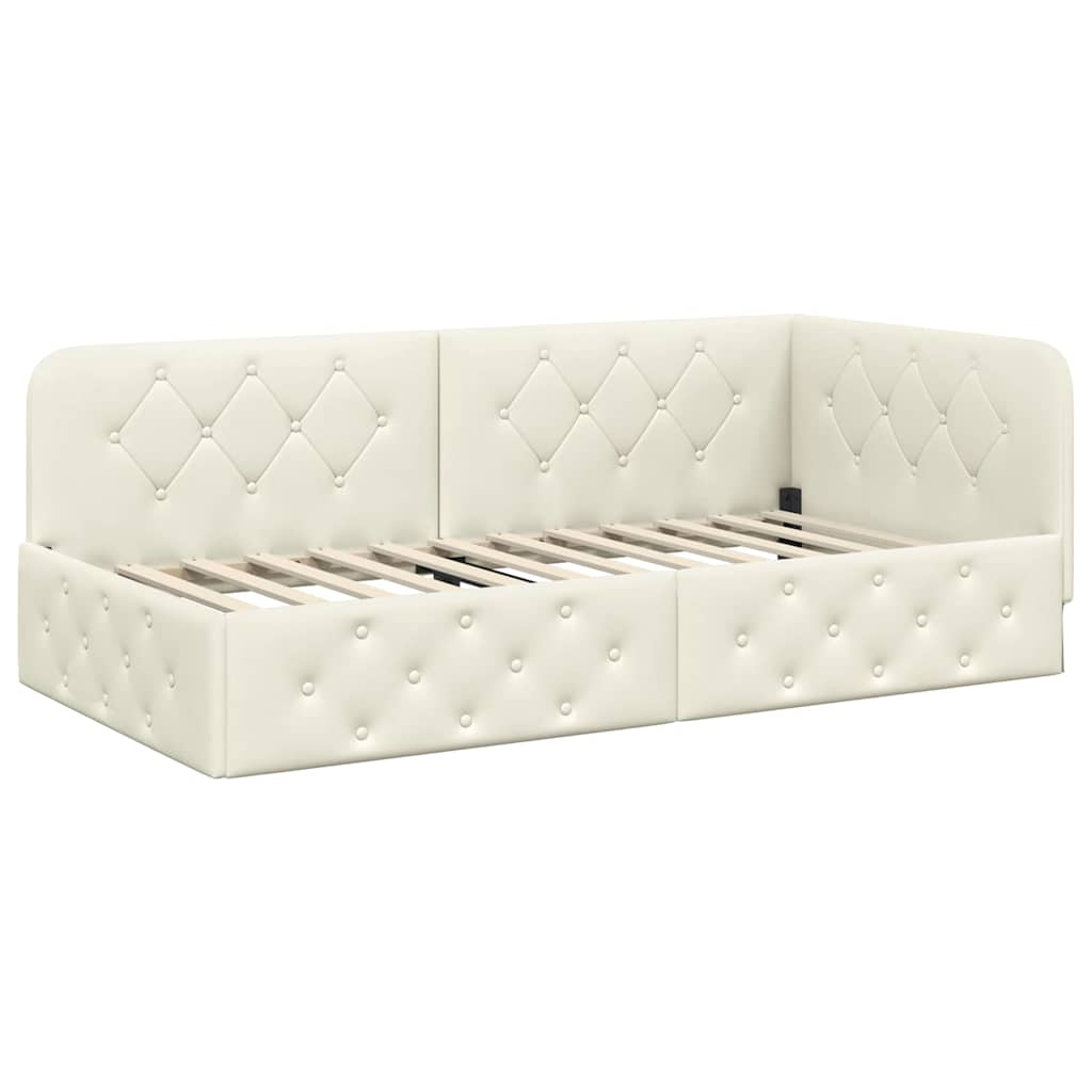 Hoekbedframe met matras Crème 90 x 190 cm Fluweel is nu te koop bij PeponiXL, paradijselijk wonen!