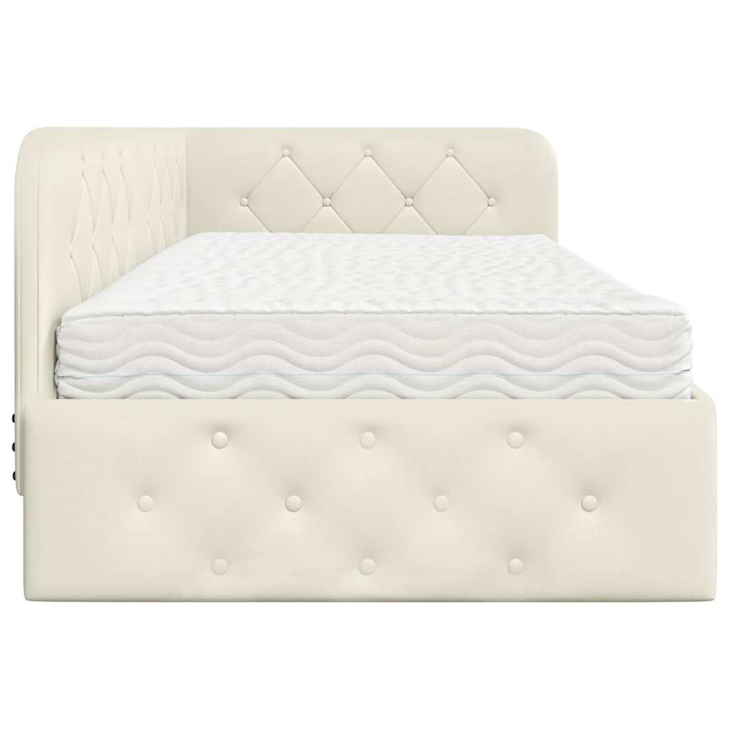 Hoekbedframe met matras Crème 90 x 190 cm Fluweel is nu te koop bij PeponiXL, paradijselijk wonen!