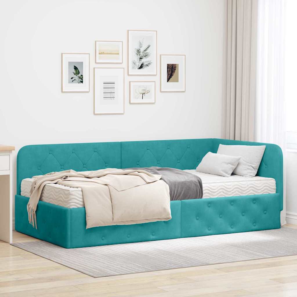 Hoekbedframe met matras Turquoise 90 x 190 cm Fluweel is nu te koop bij PeponiXL, paradijselijk wonen!
