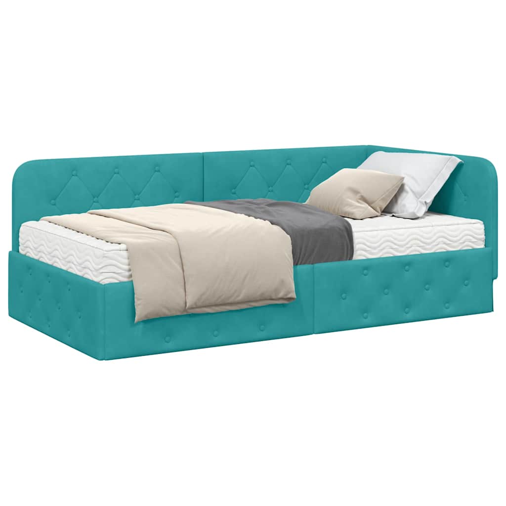 Hoekbedframe met matras Turquoise 90 x 190 cm Fluweel is nu te koop bij PeponiXL, paradijselijk wonen!