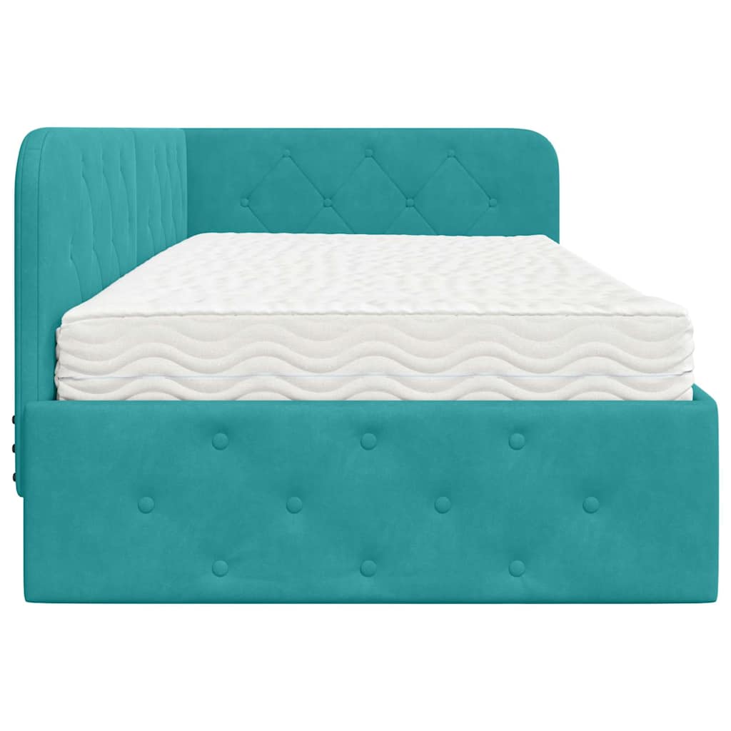 Hoekbedframe met matras Turquoise 90 x 190 cm Fluweel is nu te koop bij PeponiXL, paradijselijk wonen!