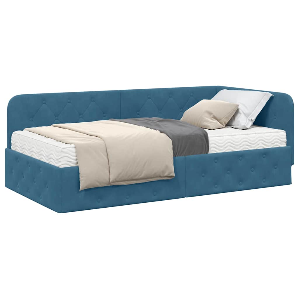 Hoekbedframe Blauw 90 x 200 cm Fluweel is nu te koop bij PeponiXL, paradijselijk wonen!