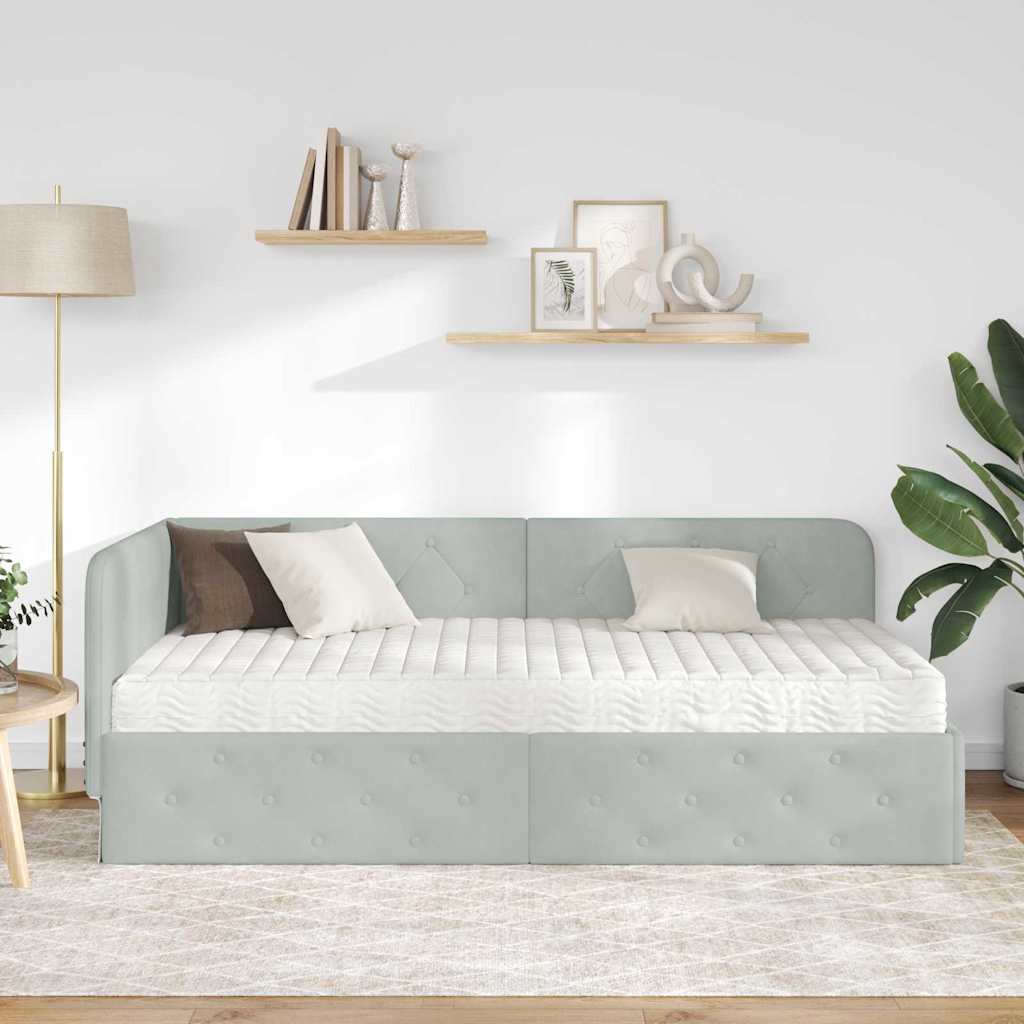 Hoekbedframe Lichtgrijs 90 x 200 cm Fluweel is nu te koop bij PeponiXL, paradijselijk wonen!