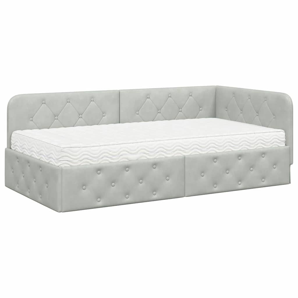 Hoekbedframe Lichtgrijs 90 x 200 cm Fluweel is nu te koop bij PeponiXL, paradijselijk wonen!