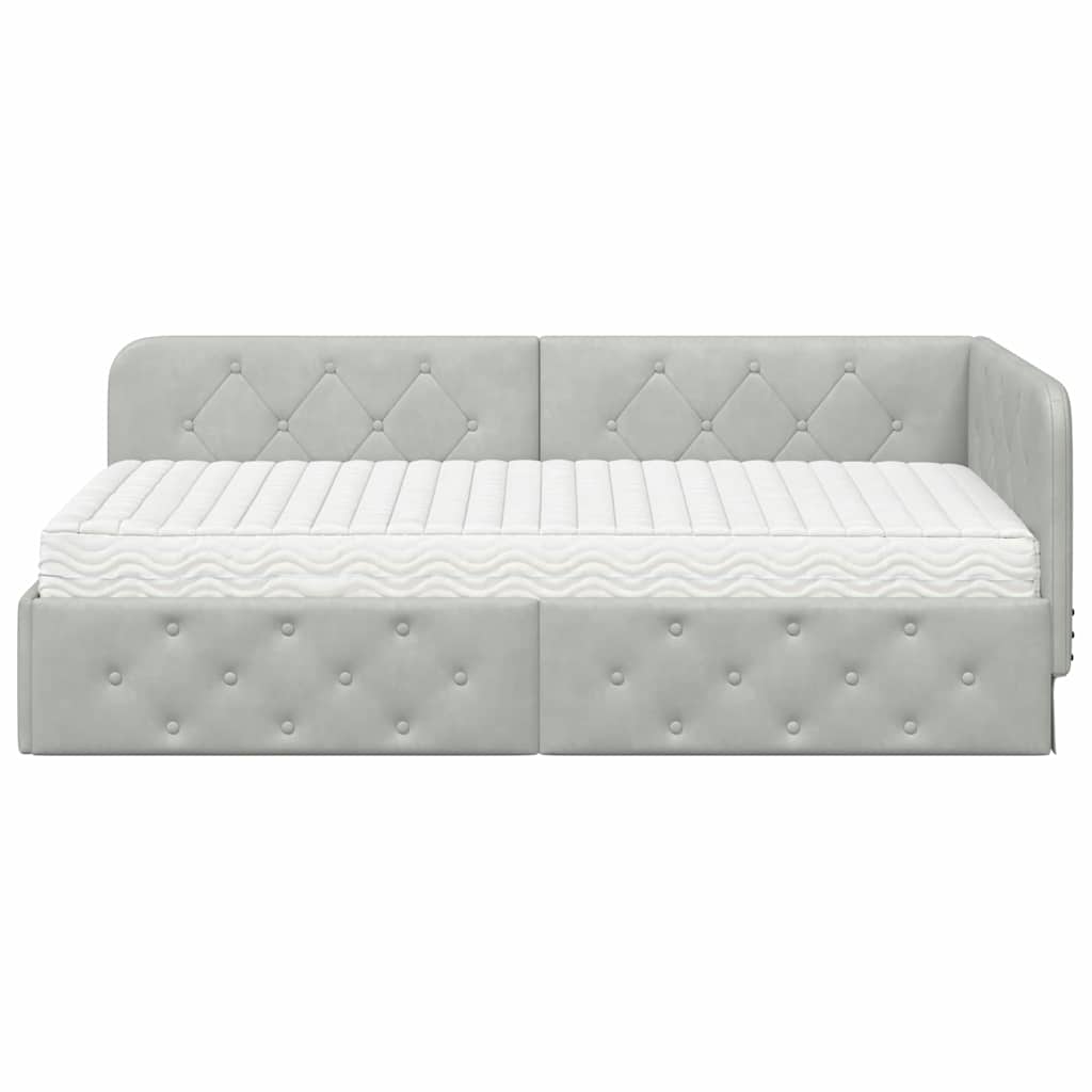 Hoekbedframe Lichtgrijs 90 x 200 cm Fluweel is nu te koop bij PeponiXL, paradijselijk wonen!