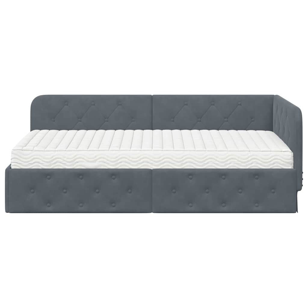 Hoekbedframe met matras Donkergrijs 90 x 200 cm Fluweel is nu te koop bij PeponiXL, paradijselijk wonen!
