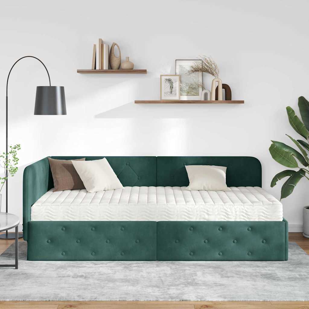 Hoekbedframe met matras Donkergroen 90 x 200 cm Fluweel is nu te koop bij PeponiXL, paradijselijk wonen!