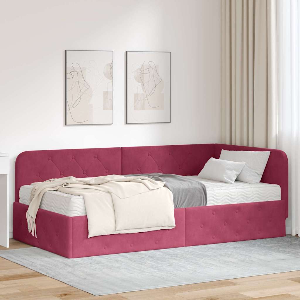 Hoekbedframe Wijnrood 90 x 200 cm Fluweel is nu te koop bij PeponiXL, paradijselijk wonen!