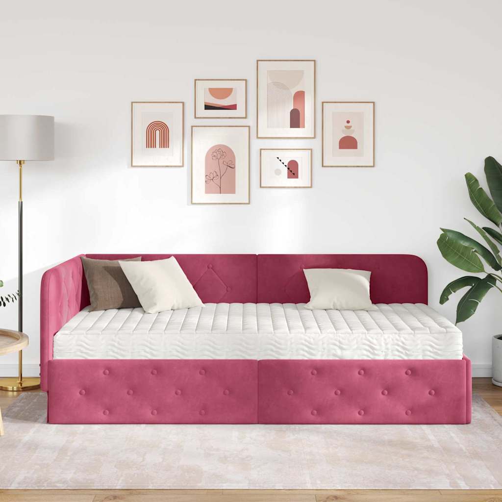 Hoekbedframe Wijnrood 90 x 200 cm Fluweel is nu te koop bij PeponiXL, paradijselijk wonen!