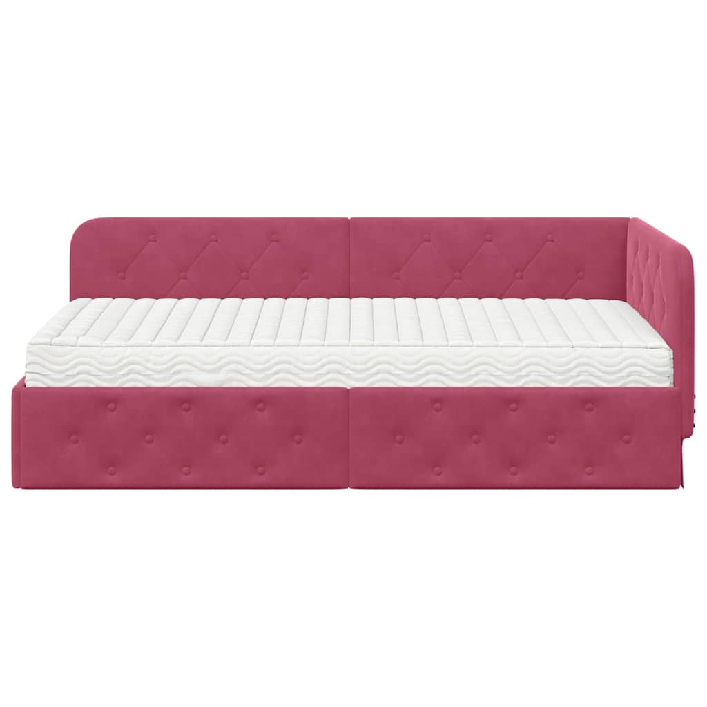 Hoekbedframe Wijnrood 90 x 200 cm Fluweel is nu te koop bij PeponiXL, paradijselijk wonen!