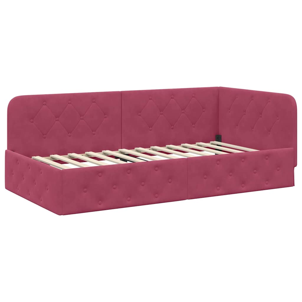 Hoekbedframe Wijnrood 90 x 200 cm Fluweel is nu te koop bij PeponiXL, paradijselijk wonen!