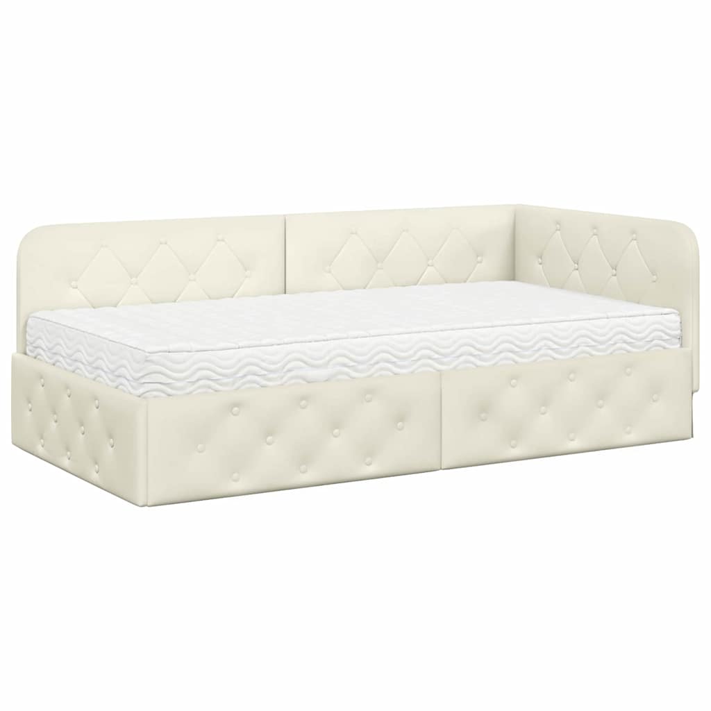 Hoekbedframe Crème 90 x 200 cm Fluweel is nu te koop bij PeponiXL, paradijselijk wonen!
