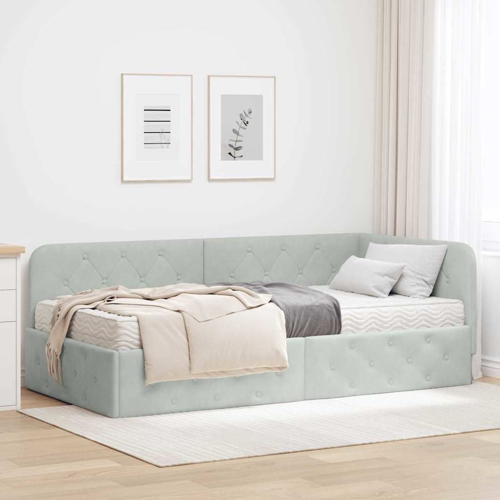 Hoekbedframe Lichtgrijs 100 x 200 cm Fluweel is nu te koop bij PeponiXL, paradijselijk wonen!