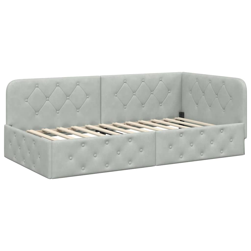 Hoekbedframe Lichtgrijs 100 x 200 cm Fluweel is nu te koop bij PeponiXL, paradijselijk wonen!