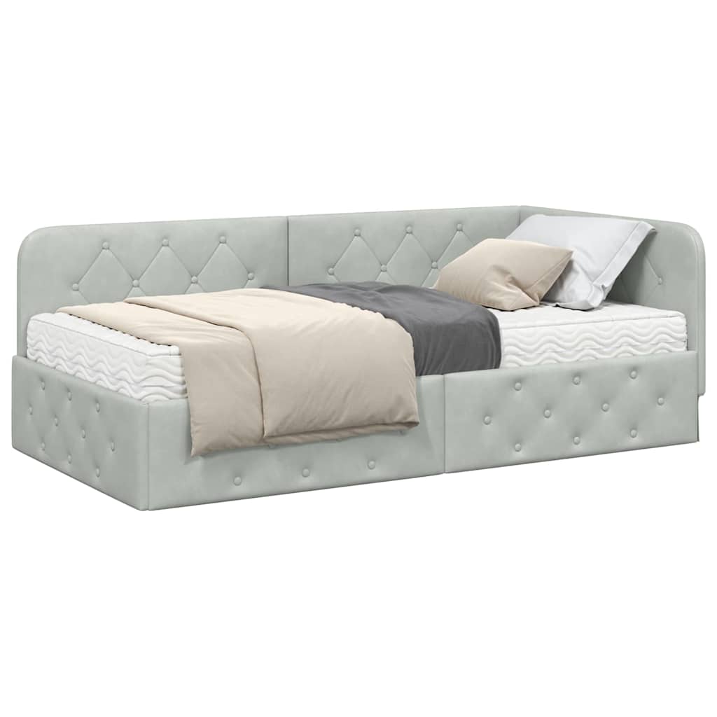 Hoekbedframe Lichtgrijs 100 x 200 cm Fluweel is nu te koop bij PeponiXL, paradijselijk wonen!