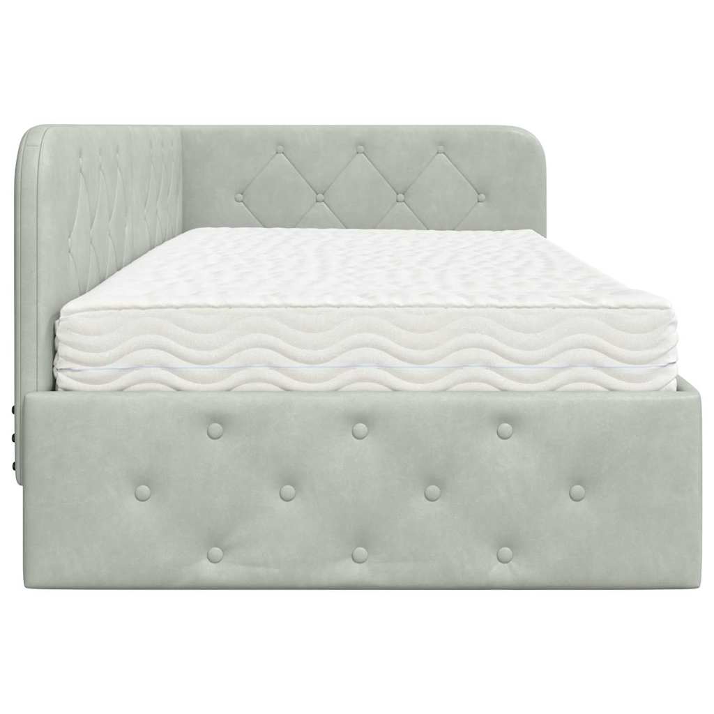 Hoekbedframe Lichtgrijs 100 x 200 cm Fluweel is nu te koop bij PeponiXL, paradijselijk wonen!