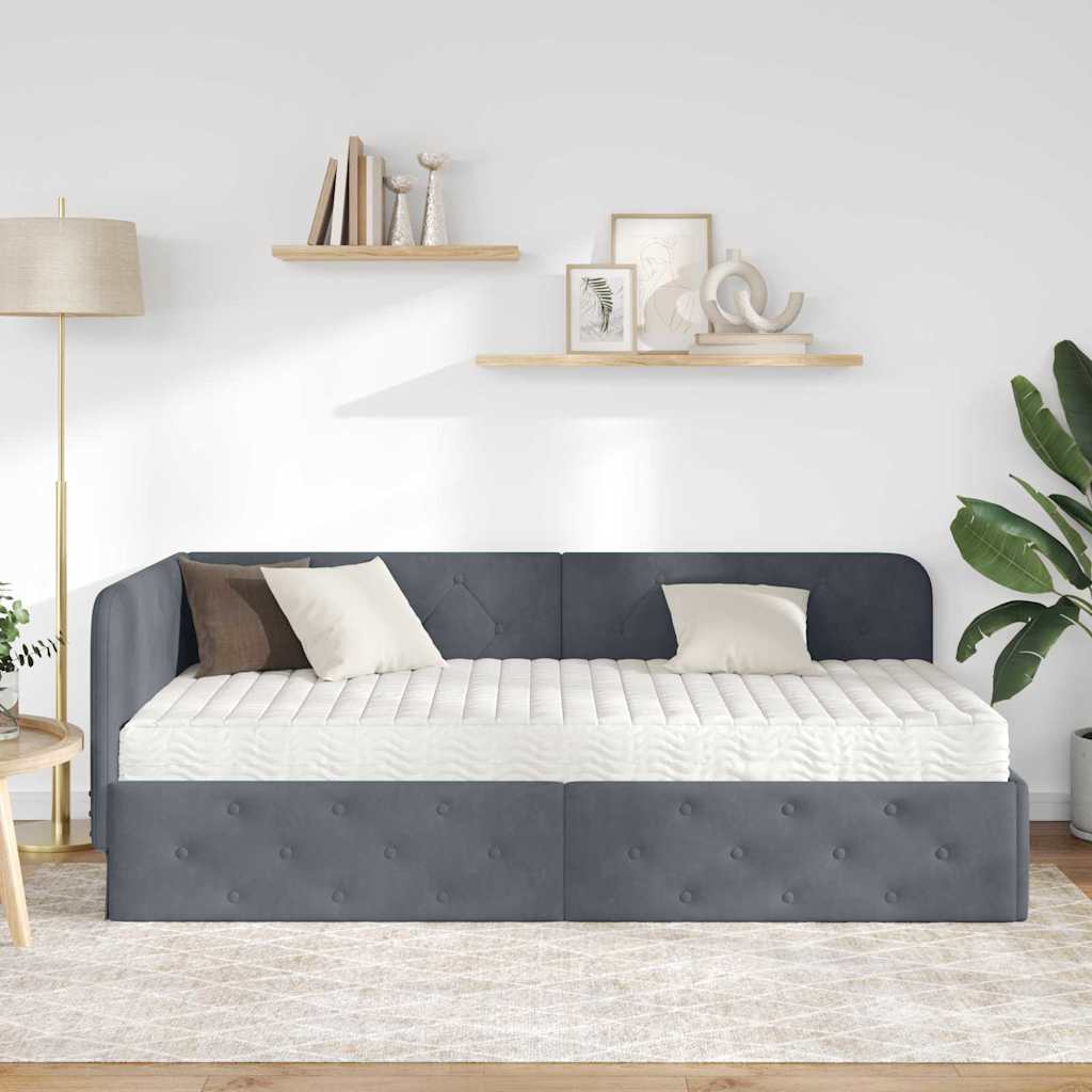 Hoekbedframe met matras Donkergrijs 100 x 200 cm Fluweel is nu te koop bij PeponiXL, paradijselijk wonen!
