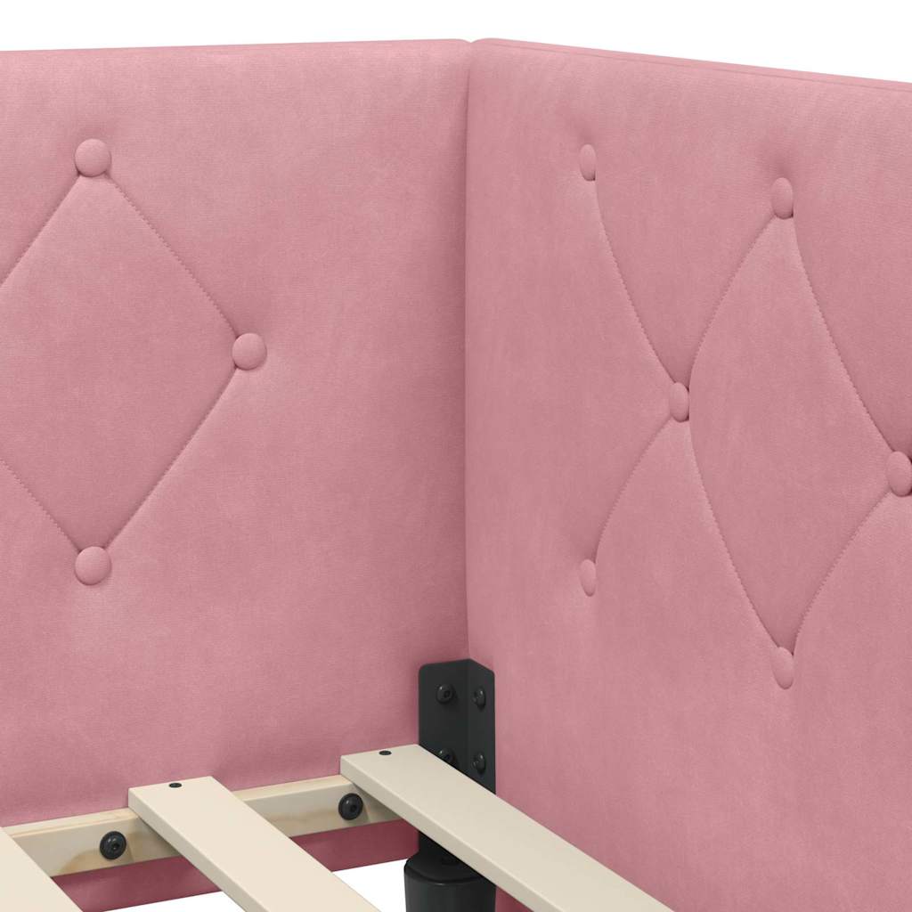 Hoekbedframe Roze 100 x 200 cm Fluweel is nu te koop bij PeponiXL, paradijselijk wonen!