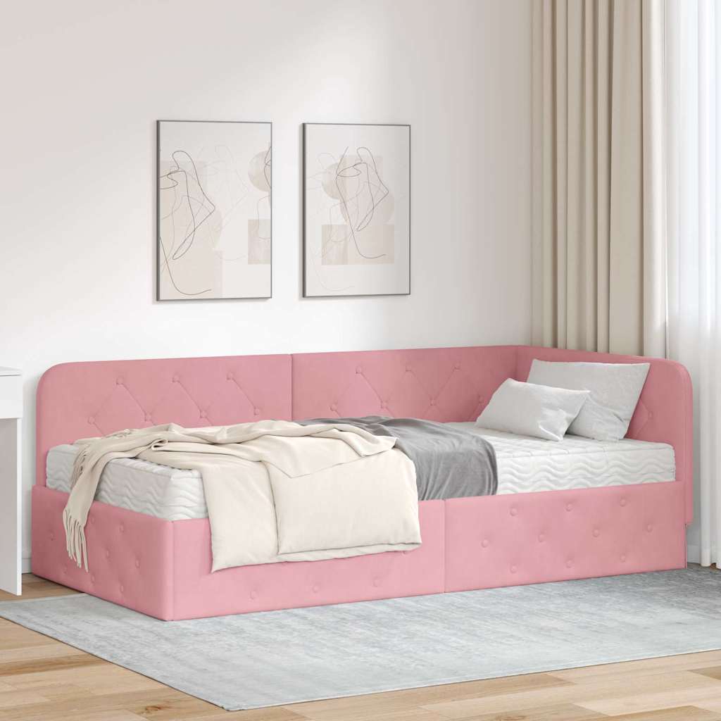 Hoekbedframe Roze 100 x 200 cm Fluweel is nu te koop bij PeponiXL, paradijselijk wonen!