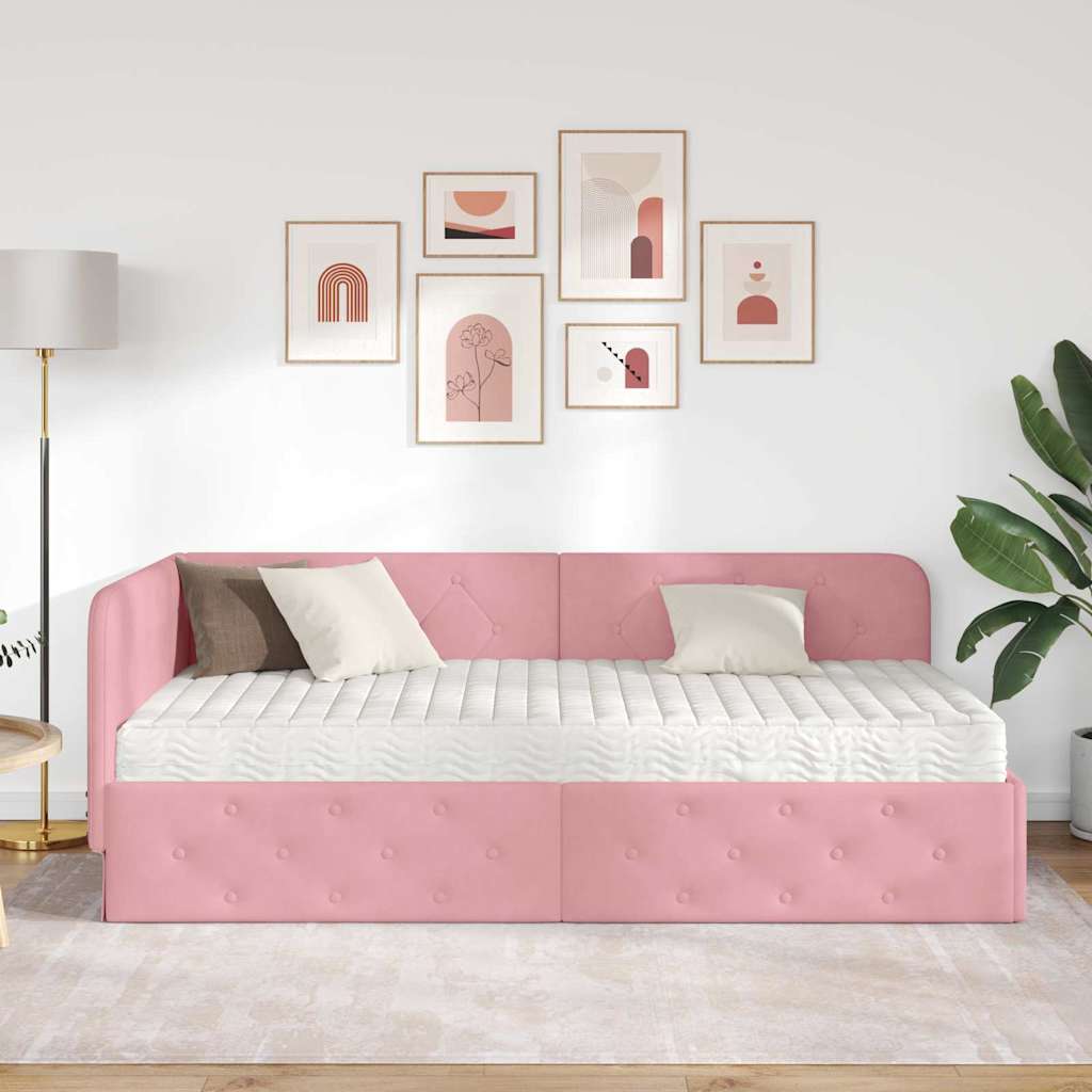 Hoekbedframe Roze 100 x 200 cm Fluweel is nu te koop bij PeponiXL, paradijselijk wonen!