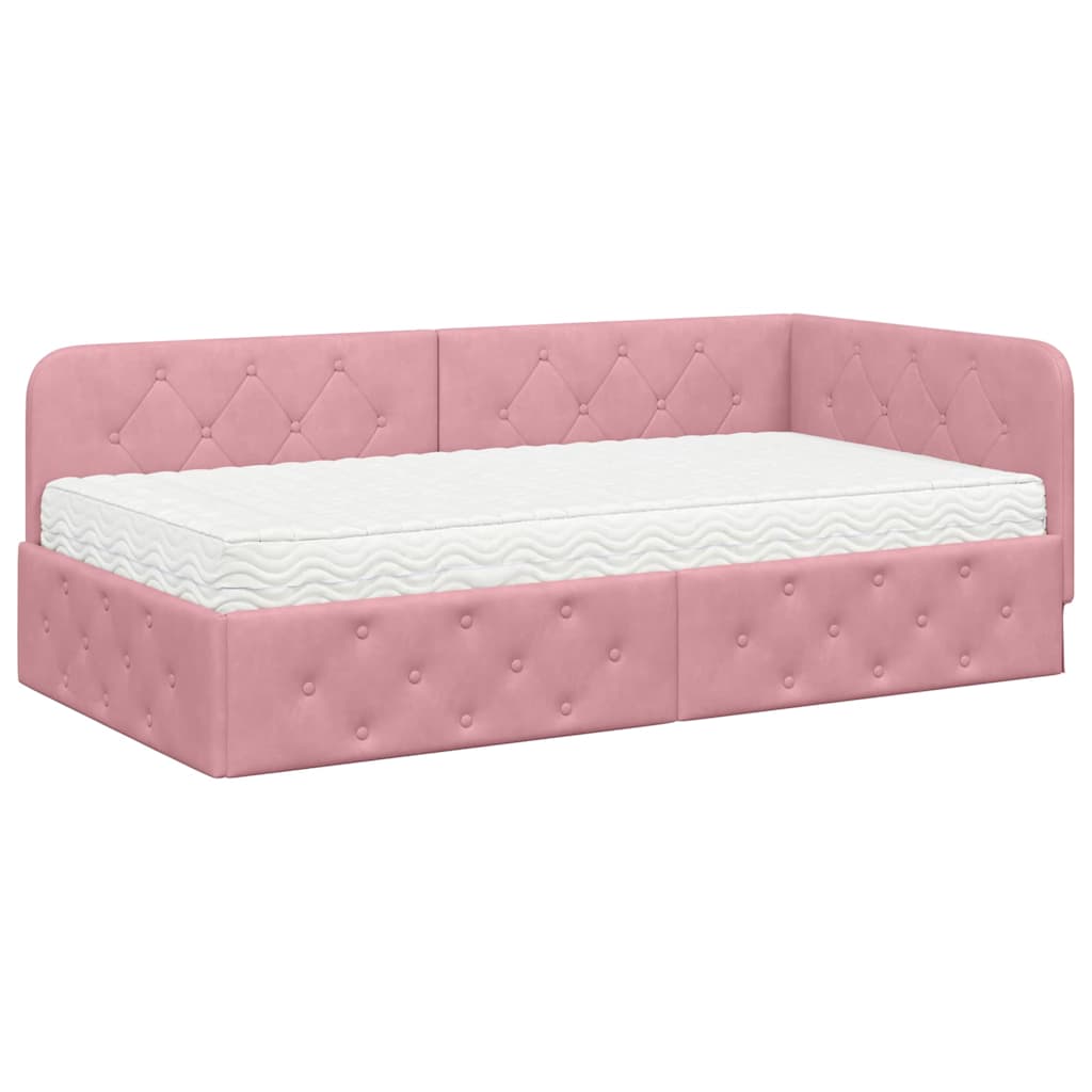 Hoekbedframe Roze 100 x 200 cm Fluweel is nu te koop bij PeponiXL, paradijselijk wonen!