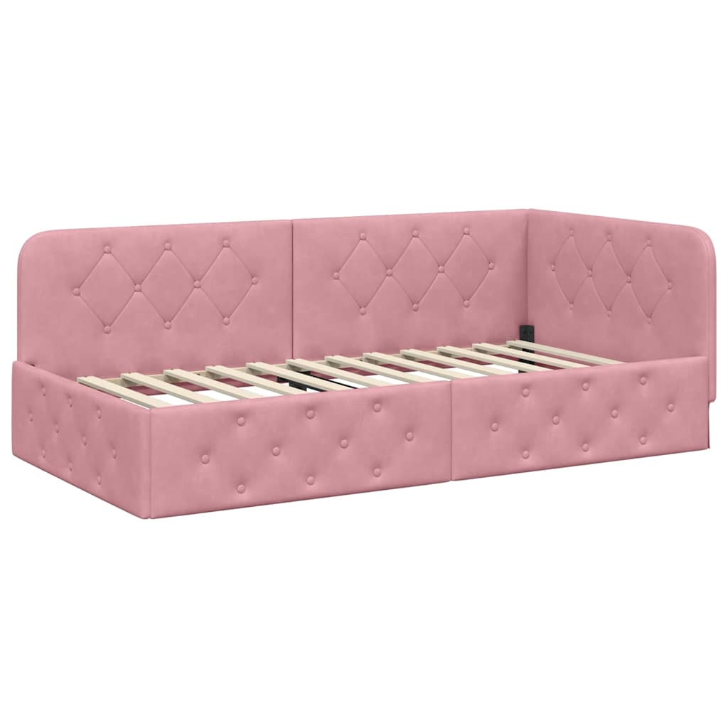 Hoekbedframe Roze 100 x 200 cm Fluweel is nu te koop bij PeponiXL, paradijselijk wonen!