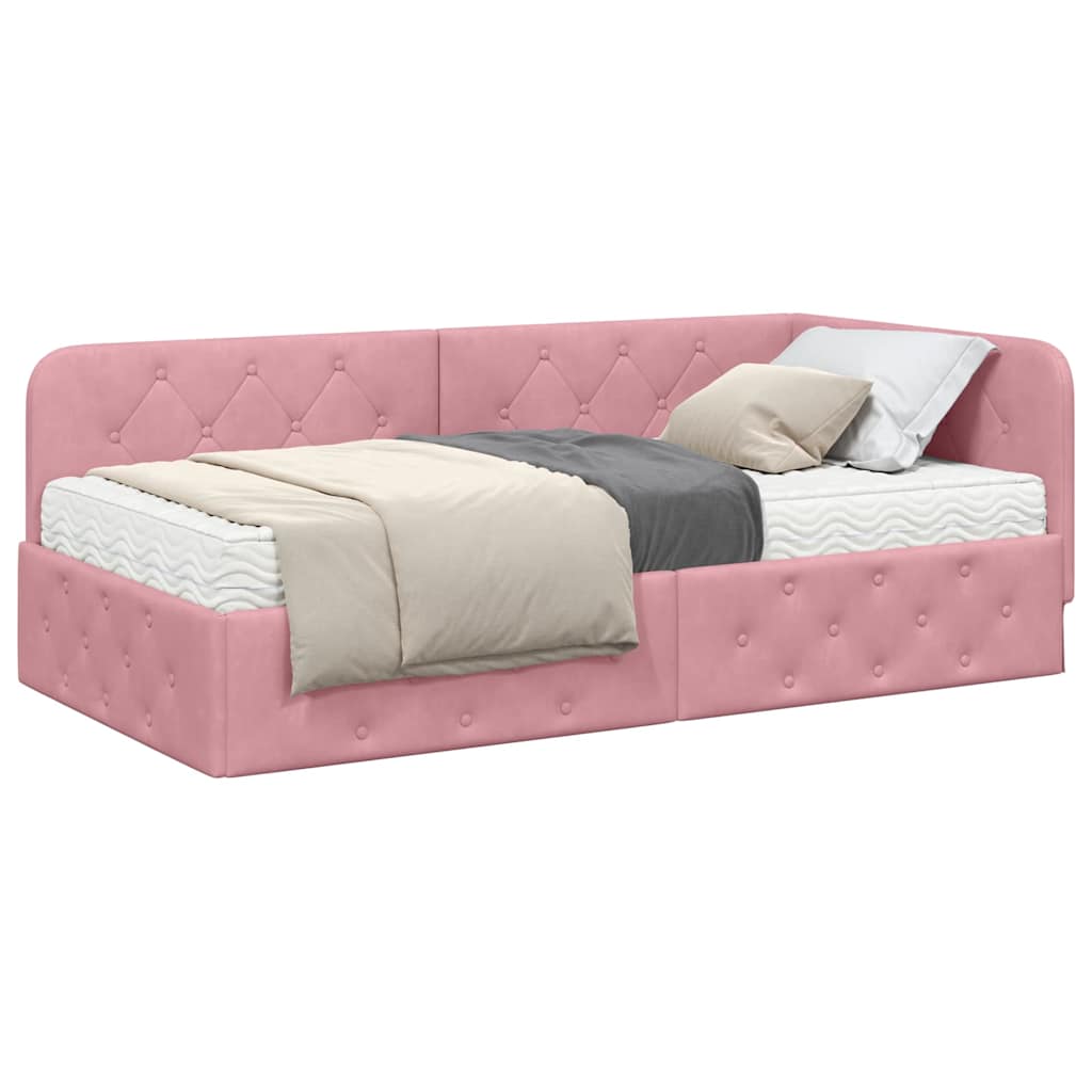 Hoekbedframe Roze 100 x 200 cm Fluweel is nu te koop bij PeponiXL, paradijselijk wonen!