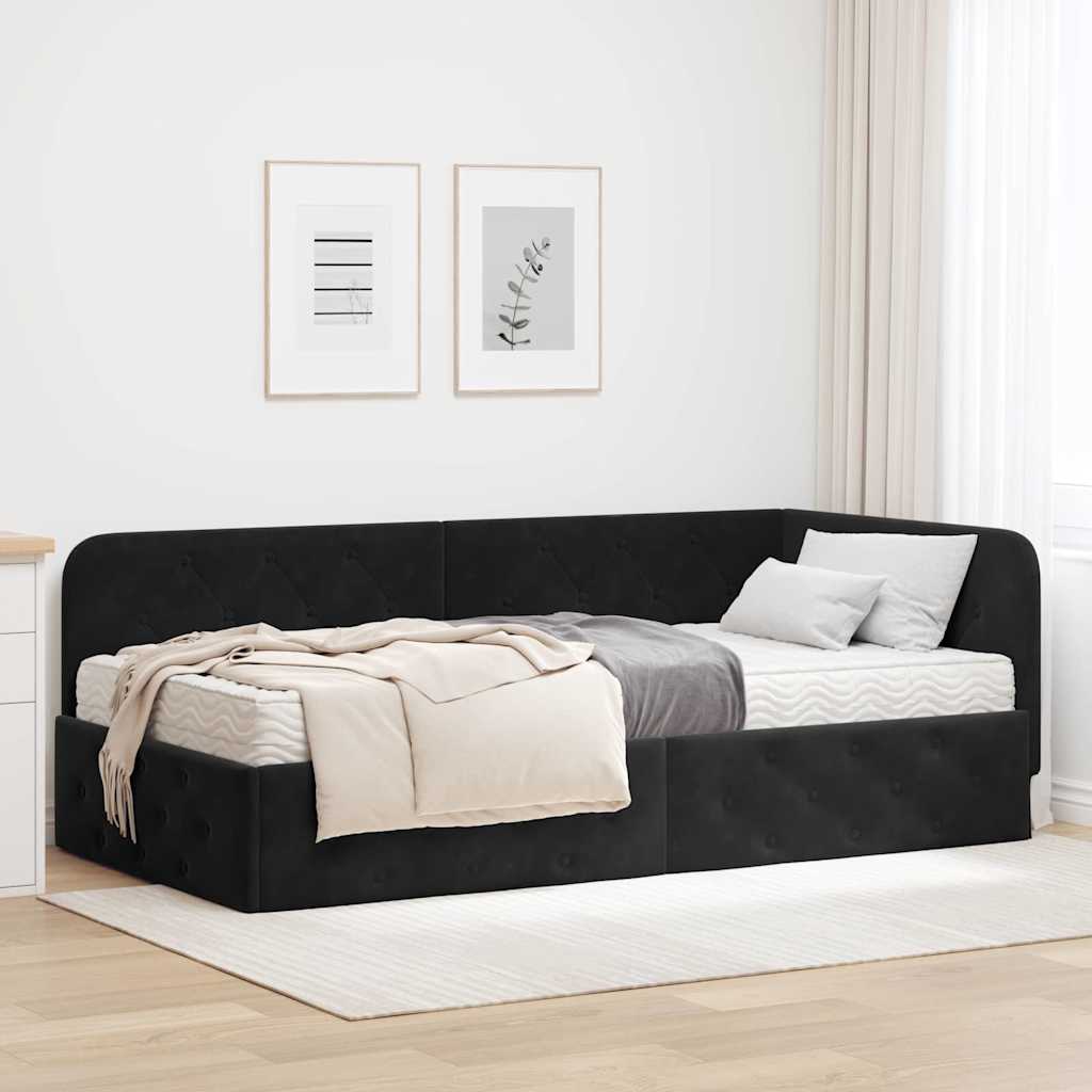 Hoekbedframe met matras Zwart 100 x 200 cm Fluweel is nu te koop bij PeponiXL, paradijselijk wonen!
