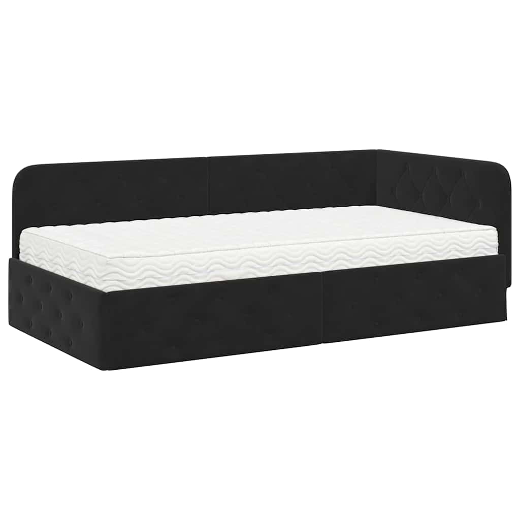 Hoekbedframe met matras Zwart 100 x 200 cm Fluweel is nu te koop bij PeponiXL, paradijselijk wonen!