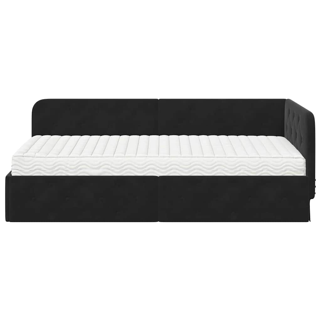 Hoekbedframe met matras Zwart 100 x 200 cm Fluweel is nu te koop bij PeponiXL, paradijselijk wonen!