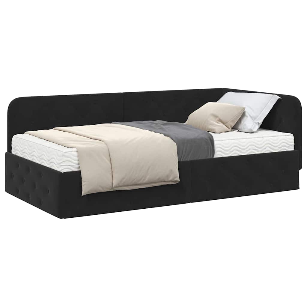 Hoekbedframe met matras Zwart 100 x 200 cm Fluweel is nu te koop bij PeponiXL, paradijselijk wonen!