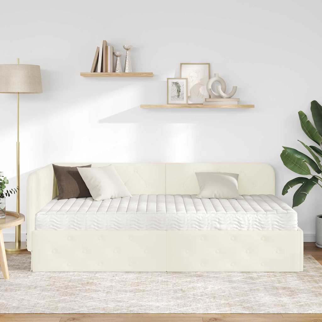 Hoekbedframe met matras Crème 100 x 200 cm Fluweel is nu te koop bij PeponiXL, paradijselijk wonen!