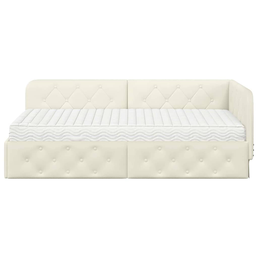 Hoekbedframe met matras Crème 100 x 200 cm Fluweel is nu te koop bij PeponiXL, paradijselijk wonen!