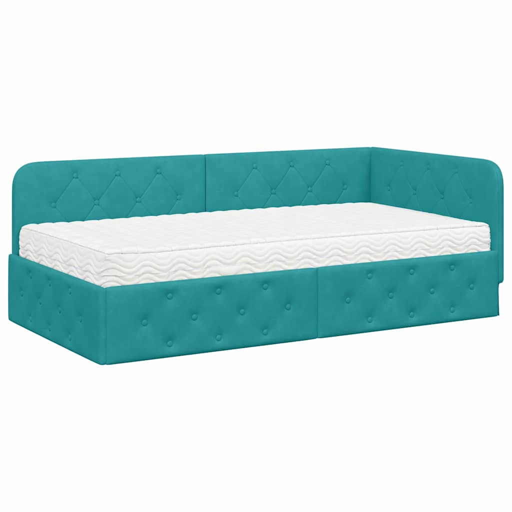 Hoekbedframe met matras Turquoise 100 x 200 cm Fluweel is nu te koop bij PeponiXL, paradijselijk wonen!