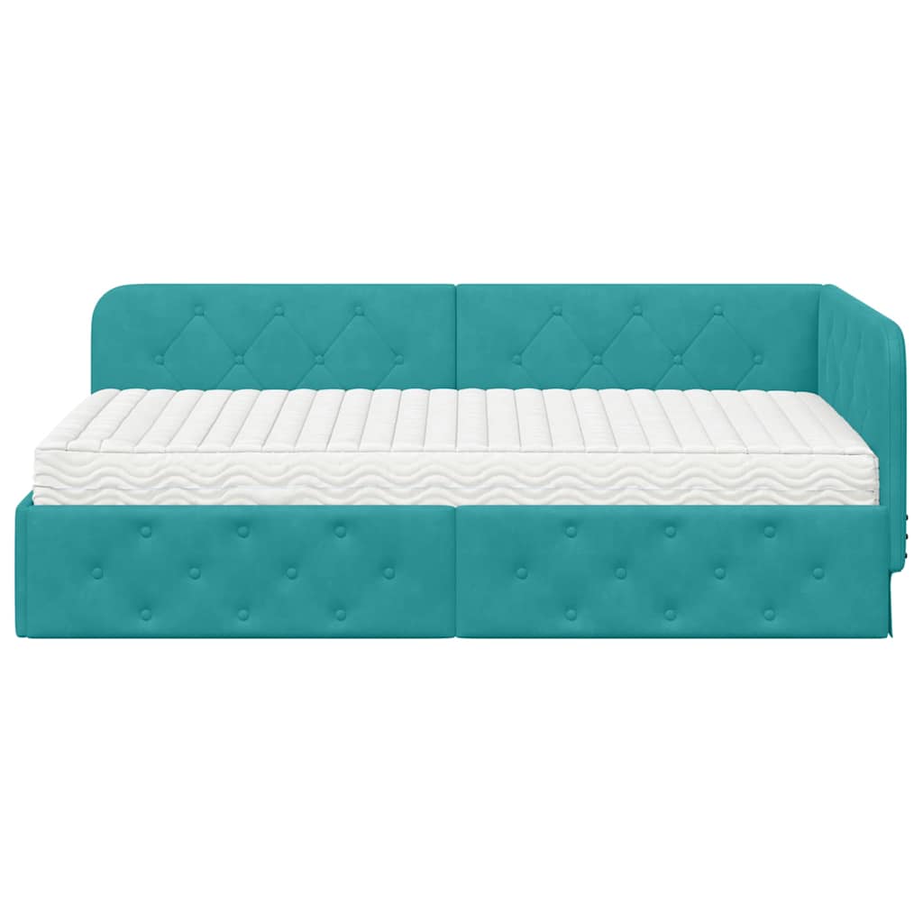 Hoekbedframe met matras Turquoise 100 x 200 cm Fluweel is nu te koop bij PeponiXL, paradijselijk wonen!