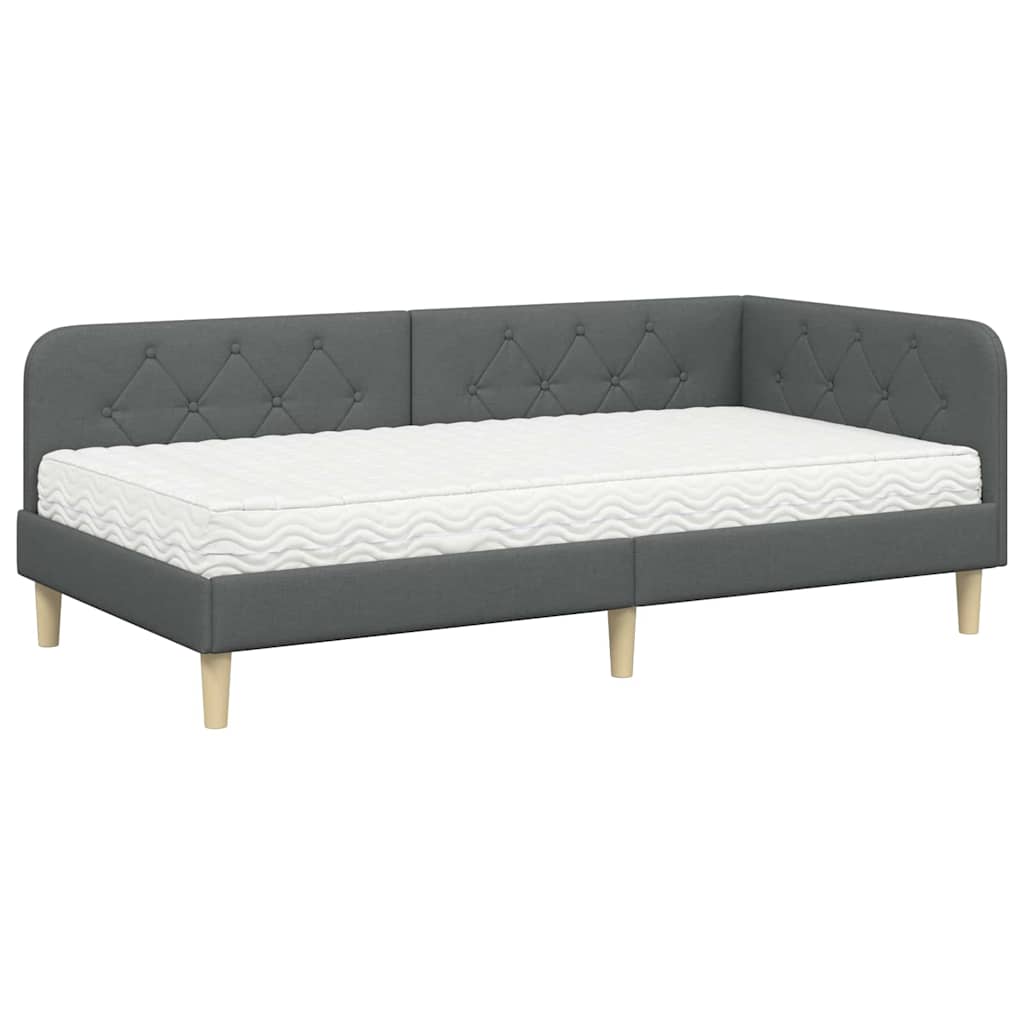Hoekbedframe met matras Donkergrijs 90 x 190 cm Stof is nu te koop bij PeponiXL, paradijselijk wonen!