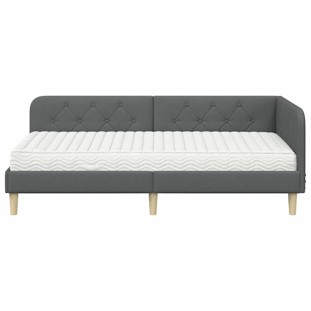 Hoekbedframe met matras Donkergrijs 90 x 190 cm Stof is nu te koop bij PeponiXL, paradijselijk wonen!