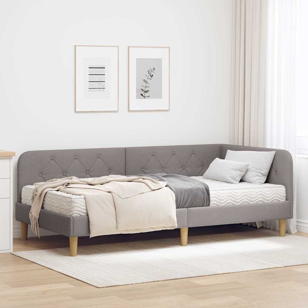 Hoekbedframe met matras met hoofdeinde Taupe 90 x 190 cm Stof is nu te koop bij PeponiXL, paradijselijk wonen!