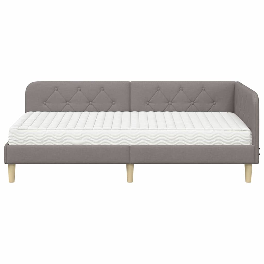 Hoekbedframe met matras met hoofdeinde Taupe 90 x 190 cm Stof is nu te koop bij PeponiXL, paradijselijk wonen!