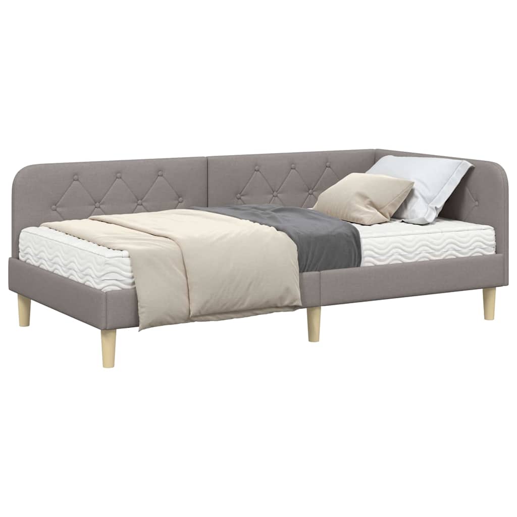 Hoekbedframe met matras met hoofdeinde Taupe 90 x 190 cm Stof is nu te koop bij PeponiXL, paradijselijk wonen!