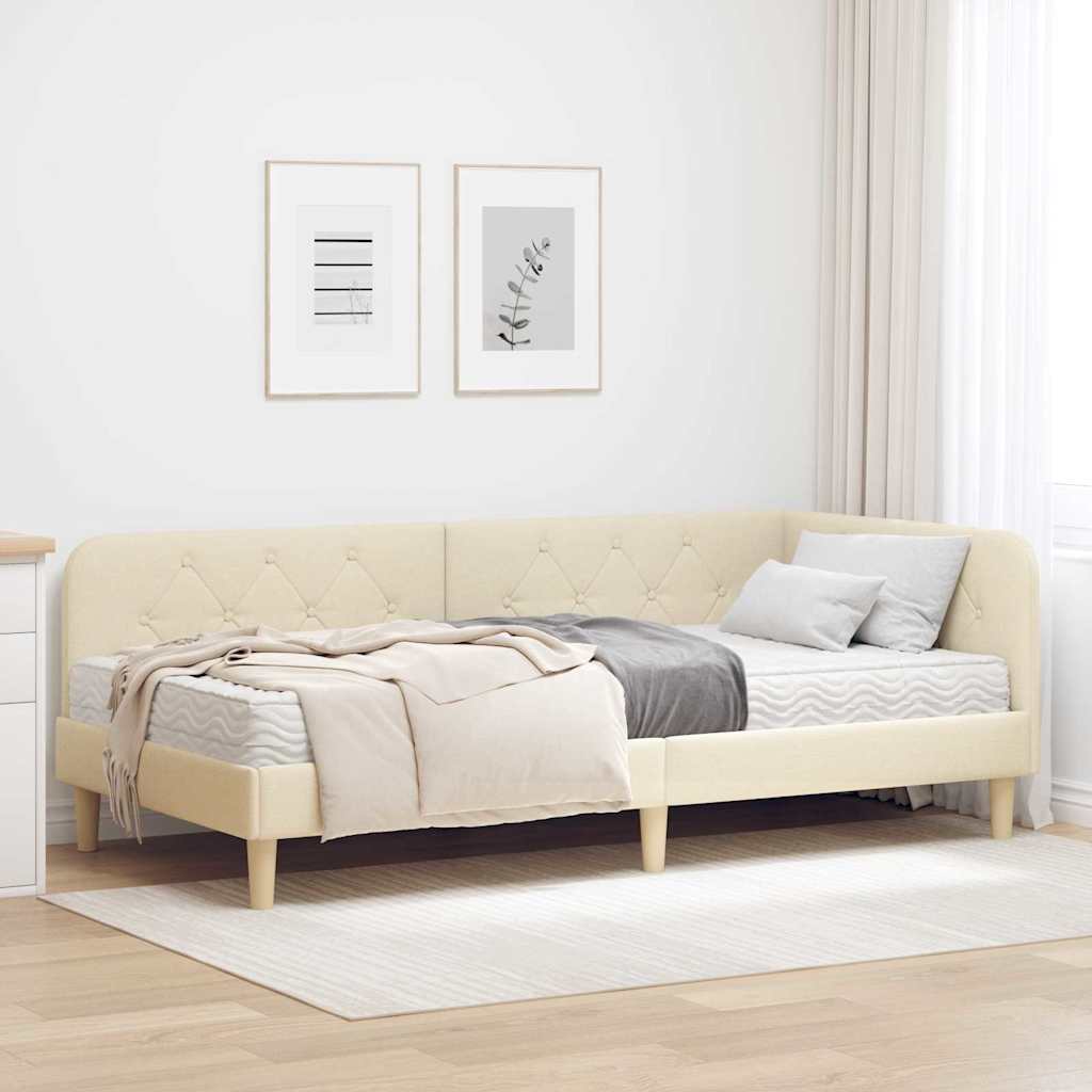 Hoekbedframe met matras met hoofdeinde Crème 90 x 190 cm Stof is nu te koop bij PeponiXL, paradijselijk wonen!