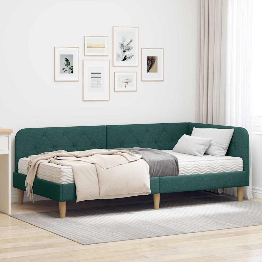 Hoekbedframe met matras Donkergroen 90 x 200 cm Stof is nu te koop bij PeponiXL, paradijselijk wonen!