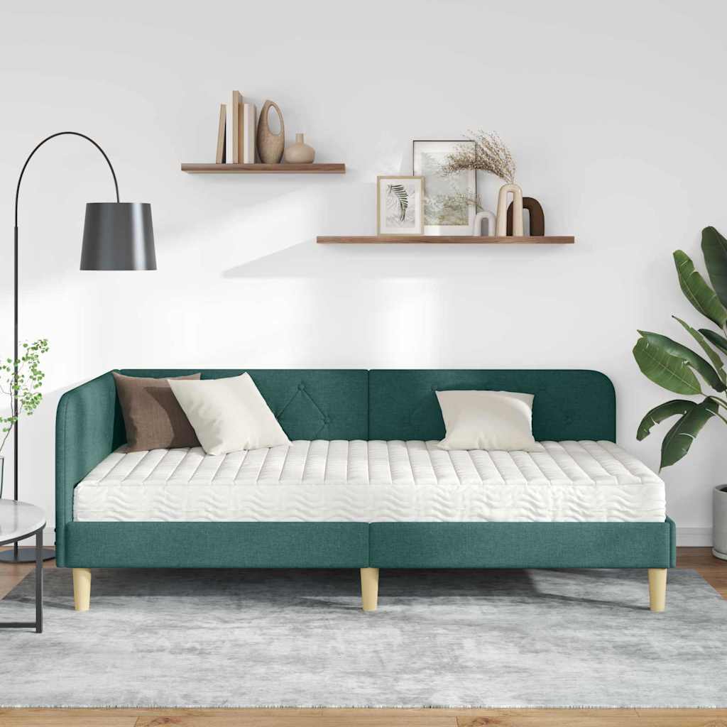 Hoekbedframe met matras Donkergroen 90 x 200 cm Stof is nu te koop bij PeponiXL, paradijselijk wonen!