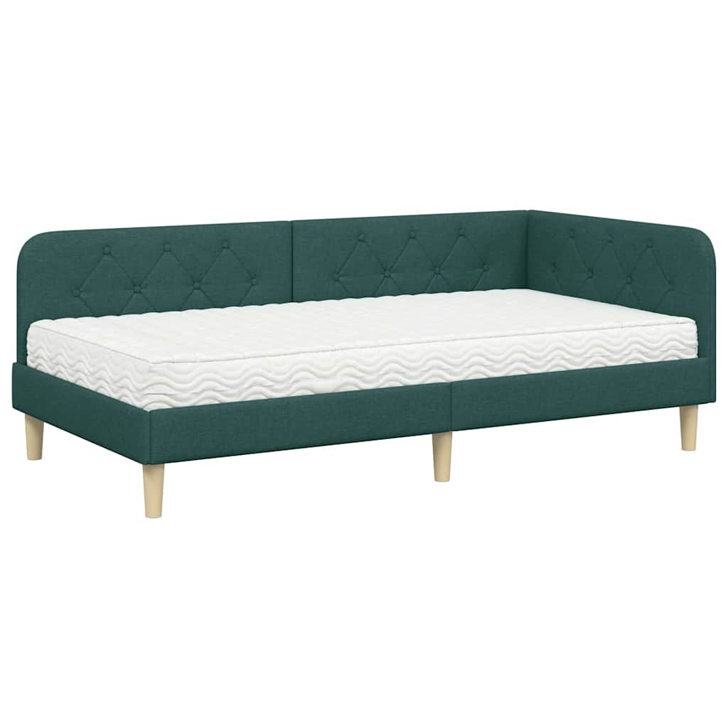 Hoekbedframe met matras Donkergroen 90 x 200 cm Stof is nu te koop bij PeponiXL, paradijselijk wonen!